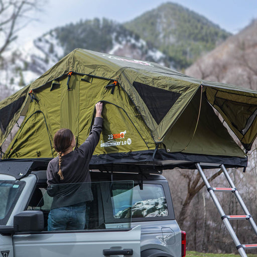 23 Zero Breezeway 2.0 softshell roof top tent unfolded