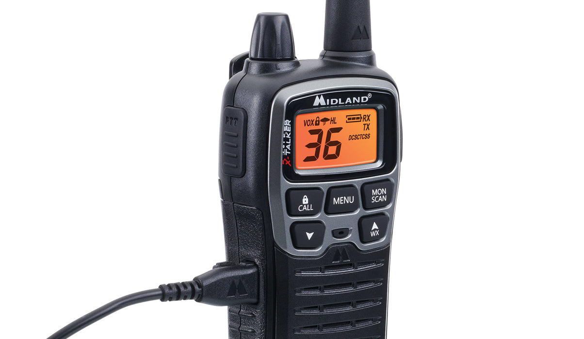 Midland X-TALKER, Pair of Radios with Batteries, DTC and USB Cable Charger